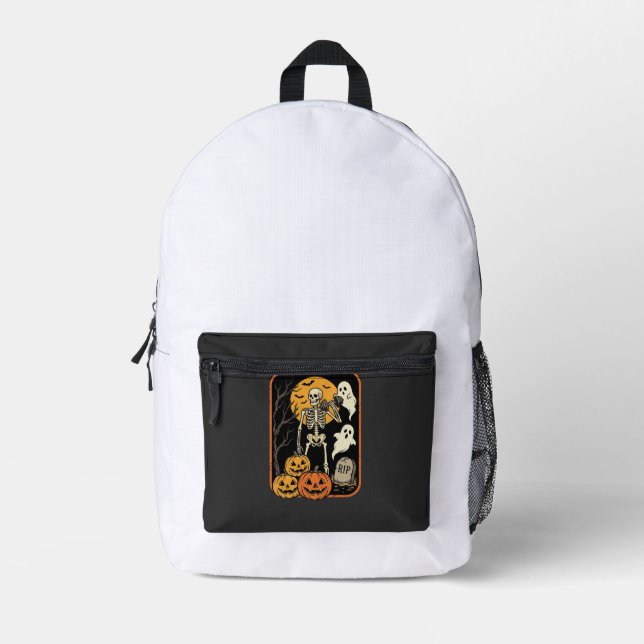 Fitness Halloween Skeleton Ghost Pumpkin Workout D Printed Backpack (Front)