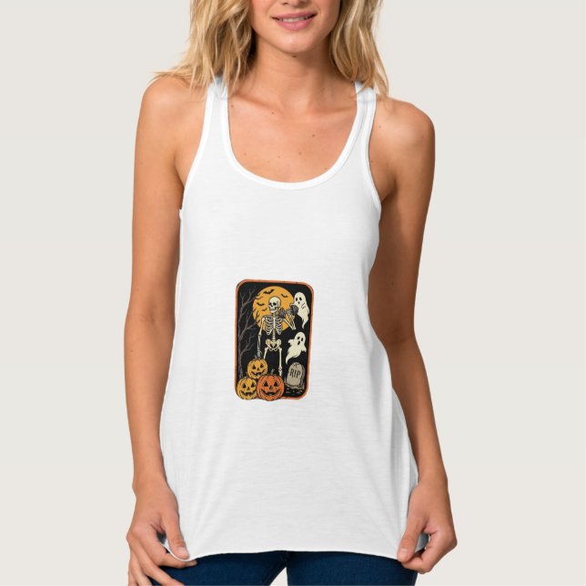 Fitness Halloween Skeleton Ghost Pumpkin Workout D Singlet (Front)