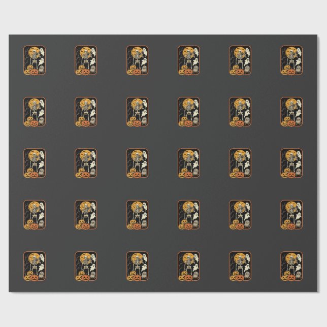 Fitness Halloween Skeleton Ghost Pumpkin Workout D Wrapping Paper (Flat)