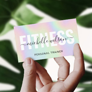 Fitness Holographic Typography Personal Trainer Business Card