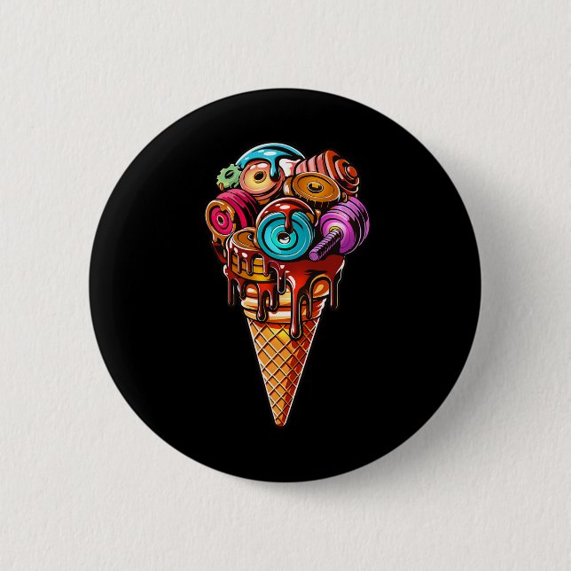 Fitness Ice Cream Cone Dumbbell Humour Gym Lovers  6 Cm Round Badge (Front)