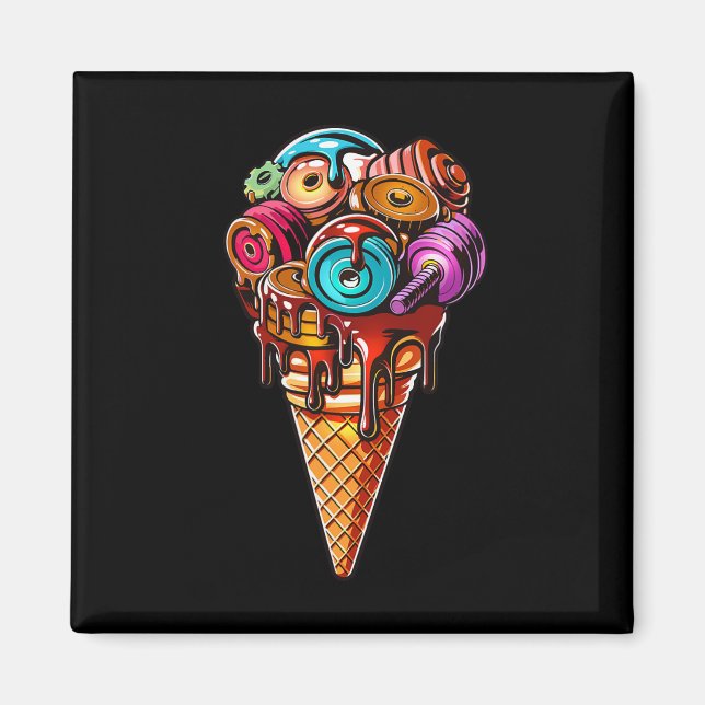Fitness Ice Cream Cone Dumbbell Humour Gym Lovers  Magnet (Front)
