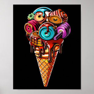 Fitness Ice Cream Cone Dumbbell Humour Gym Lovers Poster