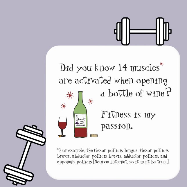 Fitness Is My Passion Funny Wine Quote Square Paper Coaster (Creator Uploaded)