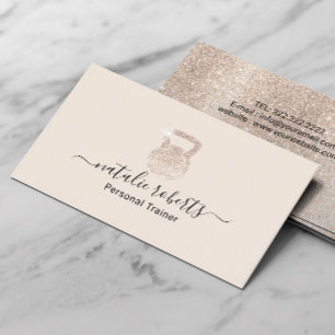 Fitness Ivory Kettlebell Logo Personal Trainer  Business Card