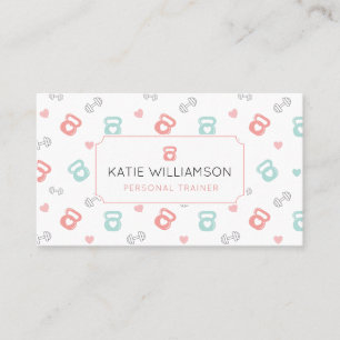 Fitness Kettlebell & Dumbbell Weight Pattern White Business Card