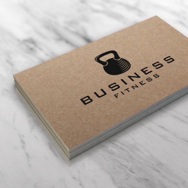 Fitness Kettlebell Logo Personal Trainer Kraft Business Card (Creator Uploaded)