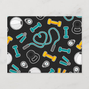 Fitness Love Pattern Aqua and Yellow Postcard