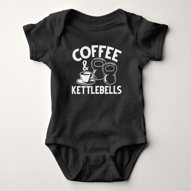 Fitness Lover Coffee Kettlebell Sports addicted Baby Bodysuit (Front)