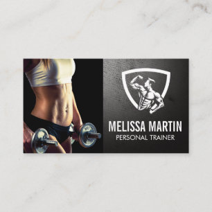 Fitness Model Holding Dumbbells Fitness Logo Business Card