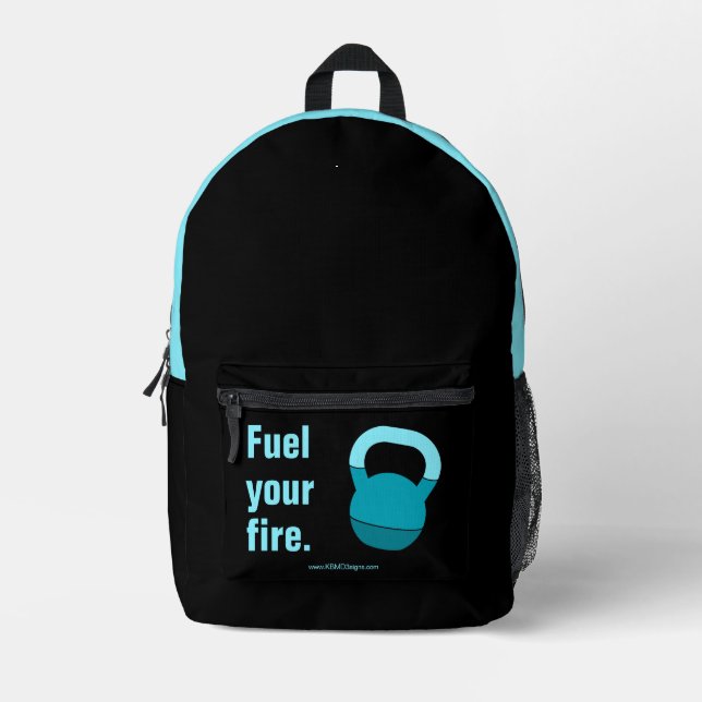 Fitness Motto Fuel Your Fire Electric-Blue Black Printed Backpack (Front)