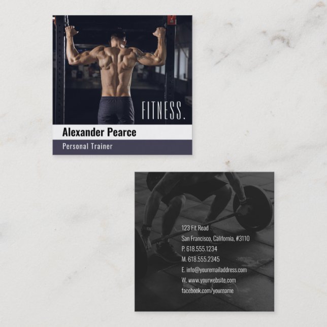 Fitness Personal Trainer | Active Sports Square Business Card (Front/Back)
