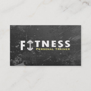 Fitness Personal Trainer Bold Text Dumbbell Logo Business Card