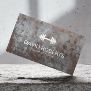 Fitness Personal Trainer Geometric Grunge Metal Business Card