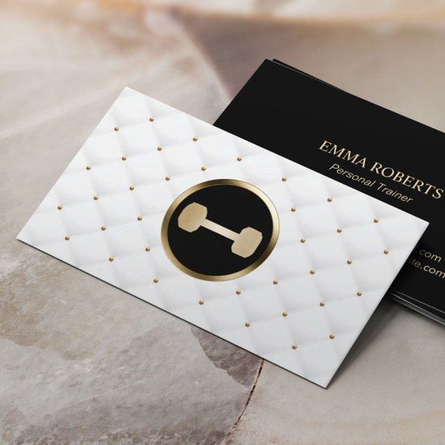 Fitness Personal Trainer Luxury Gold & White Business Card (Creator Uploaded)
