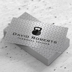 Fitness Personal Trainer Modern Metal Background Business Card
