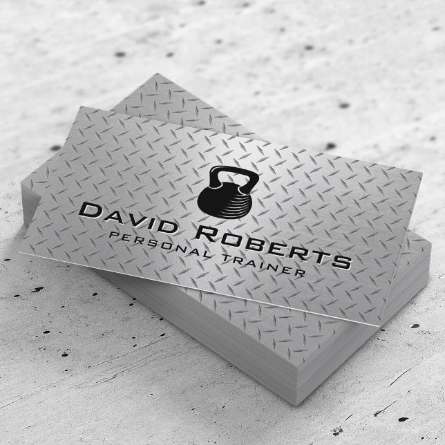Fitness Personal Trainer Modern Metal Background Business Card (Creator Uploaded)