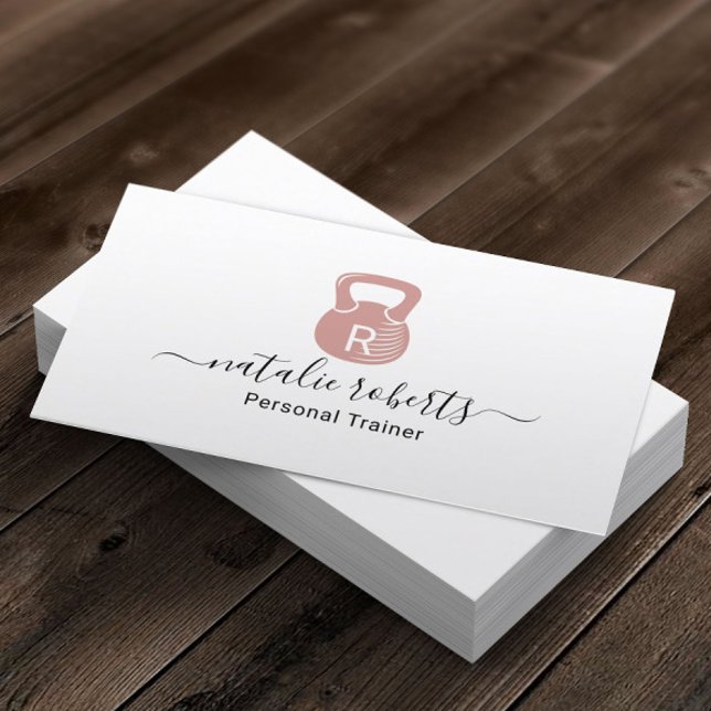 Fitness Personal Trainer Pink Kettlebell Logo Business Card (Creator Uploaded)