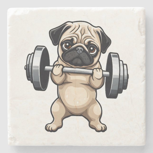 Fitness Pug Stone Coaster (Front)