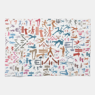Fitness related symbols background tea towel