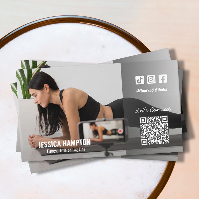 Fitness Social Media QR Code Photo Business Card (Creator Uploaded)