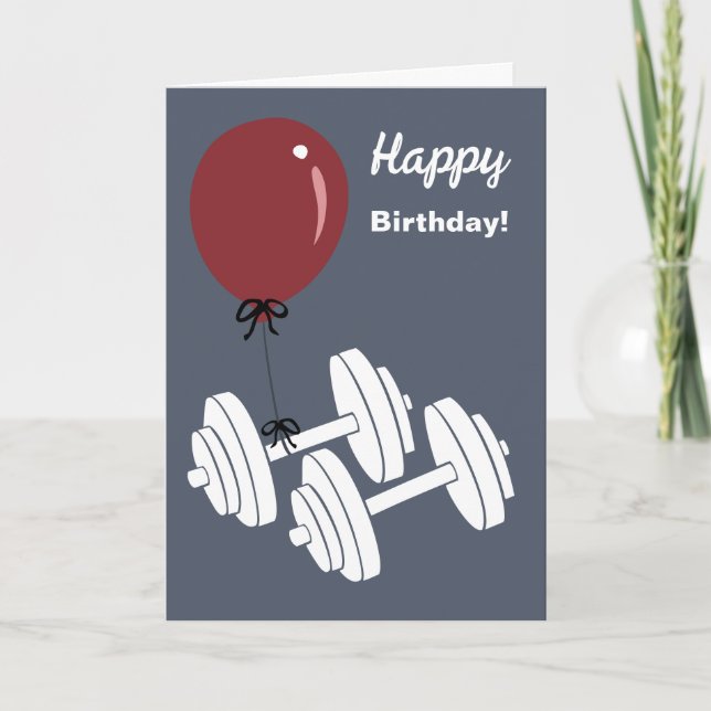 Fitness Studio Dumbbell & Balloon Happy Birthday Card (Front)