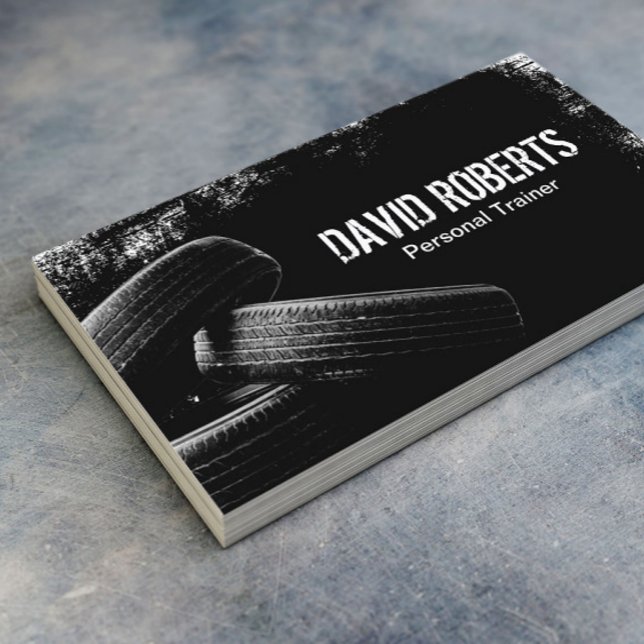 Fitness Tire Training Grunge Black Professional Business Card (Creator Uploaded)