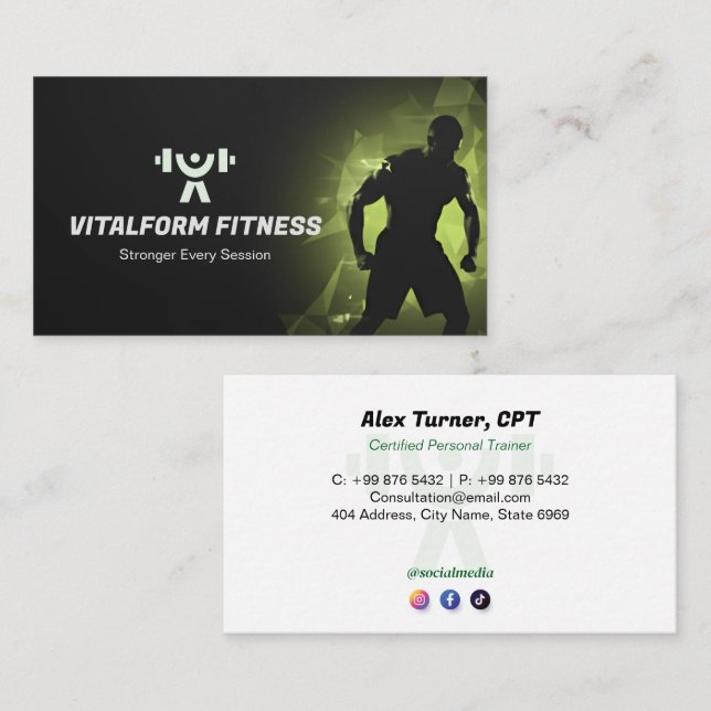 Fitness Trainer Business | Black Muscle Card (Front/Back)