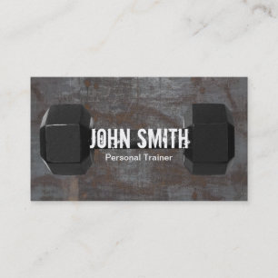 Fitness Trainer Dumbbell Rusty Metal Background Business Card