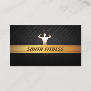 Fitness Trainer Gold Stripe Dark Metal Business Card