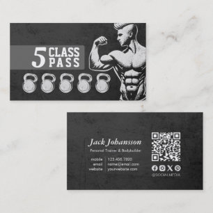 Fitness Trainer Gym Kettlebell Class Pass Loyalty Business Card