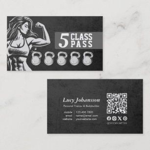 Fitness Trainer Gym Kettlebell Class Pass Loyalty Business Card