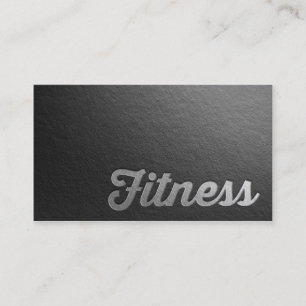 Fitness Trainer Minimal Black Silver Embossed Text Business Card