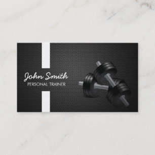 Fitness Trainer Modern Stripes Dark Metal Business Card