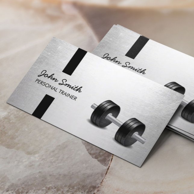 Fitness Trainer Modern Stripes Faux Silver Business Card (Creator Uploaded)