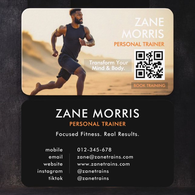 Fitness Trainer Photo QR Code Business Card (Creator Uploaded)
