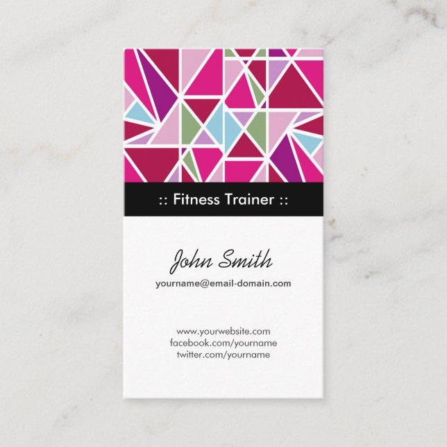 Fitness Trainer Pink Abstract Geometry Business Card (Front)