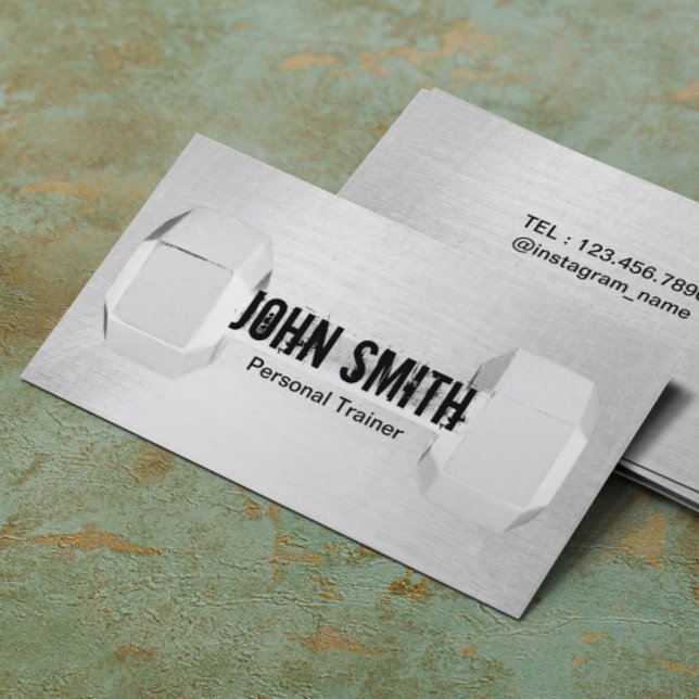 Fitness Trainer Simple Dumbbell Modern Silver Business Card (Creator Uploaded)