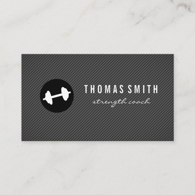 Fitness Weight Dark Grey Pin Stripe Pattern Business Card (Front)