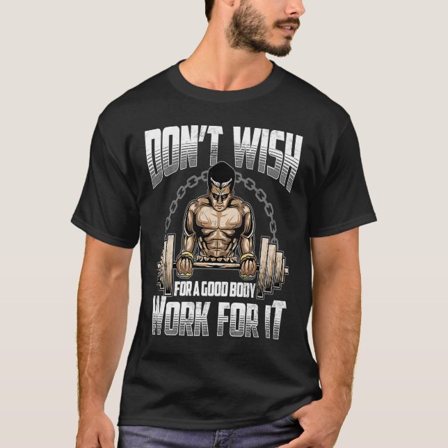 Fitness Weightlifting Barbell and Work Out T-Shirt (Front)