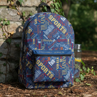 Fitness Word Cloud Red/White ID284 Printed Backpack