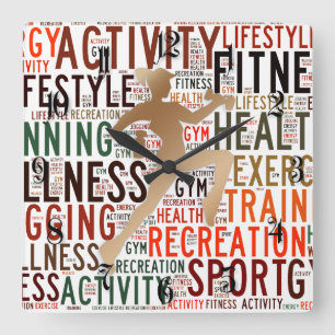 Fitness words square wall clock