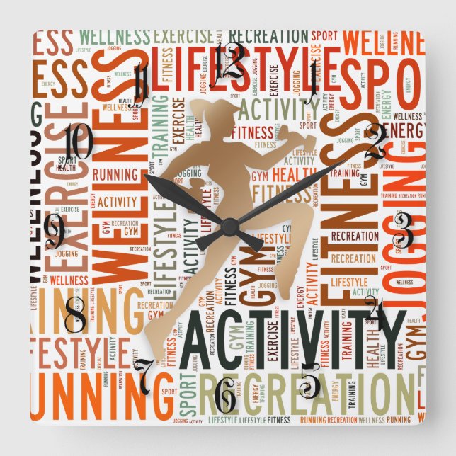 Fitness words square wall clock (Front)