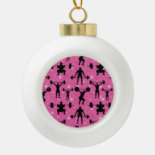 Fitness Workout Gym Sport Pink Glitter Ceramic Ball Christmas Ornament