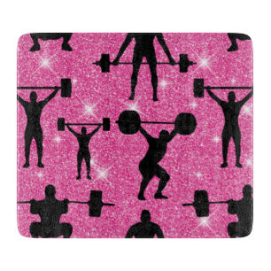 Fitness Workout Gym Sport Pink Glitter Cutting Board