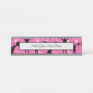 Fitness Workout Gym Sport Pink Glitter Desk Name Plate