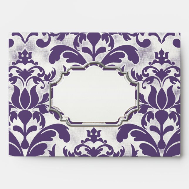 Fits 5x7 Aged Distressed Damask Silver Bling Look Envelope (Front)