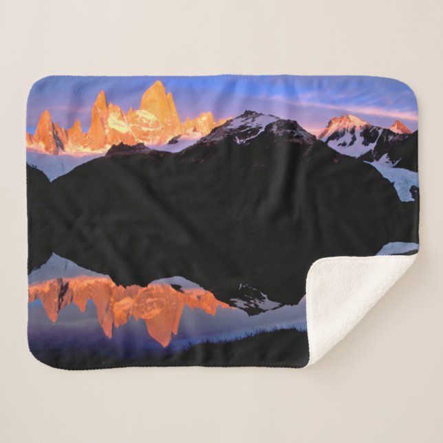 Fitz Roy Group Reflected in Glacial Lakes Sherpa Blanket (Front (Horizontal))