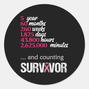 Five 5 Year Survivor Breast Cancer Awareness Gift Classic Round Sticker