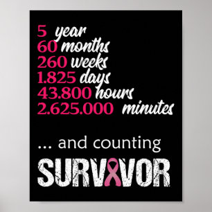 Five 5 Year Survivor Breast Cancer  Awareness Gift Poster
